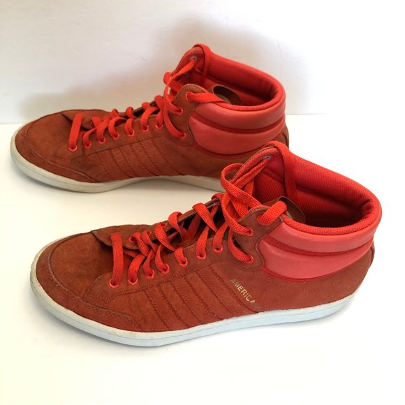 Men's Adidas AMERICANA HI 88 Red Sued Sz 10.5 - Picture 1 of 10